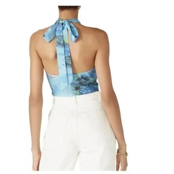 Staud $145 Blue Kai Crepe Cropped Halter Top Size 8 - Picture 4 of 4